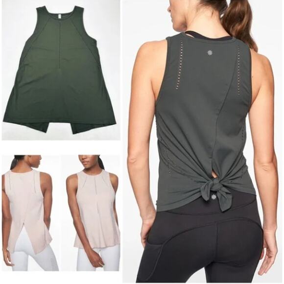 Athleta Foothill‎ Seamless Tank Top Split Back Olive Green XS - Picture 2 of 6